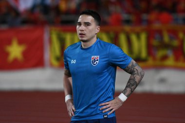 Hanoi-Vietnam-19 Kasım 2019: Tristan do Player of thailand Fifa Dünya Kupası Katarı 2022 'de Vietnam' a karşı benim dinh stadyumumda