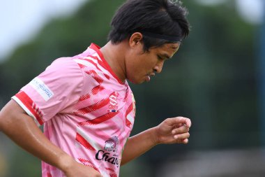 Bangkok, Tayland-11 Eylül 2021: LADkrabang 54 Stadyumu, Tayland Lumkrabang 54 Stadyumu 'ndaki lumphun savaşçısına karşı 2021 yılındaki gümrük baskını sırasında Lumphun savaşçısı