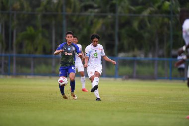 Bangkok, Tayland-11 Eylül 2021: LADkrabang 54 Stadyumu, Tayland Lumkrabang 54 Stadyumu 'ndaki lumphun savaşçısına karşı 2021 yılındaki gümrük baskını sırasında Lumphun savaşçısı