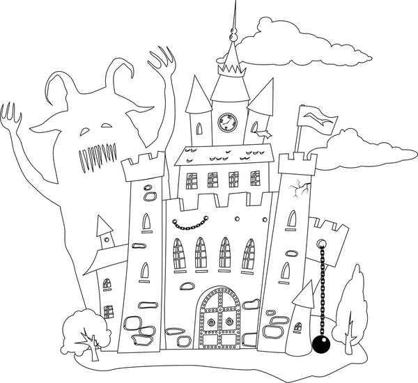 魔法的城堡着色页 — 图库矢量图片