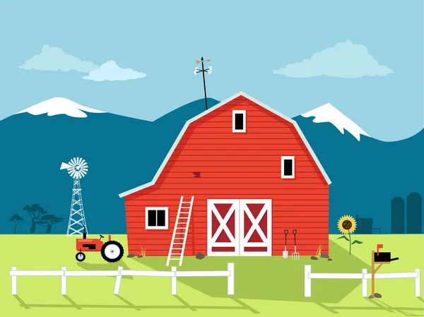 Paysage de grange rouge — Image vectorielle