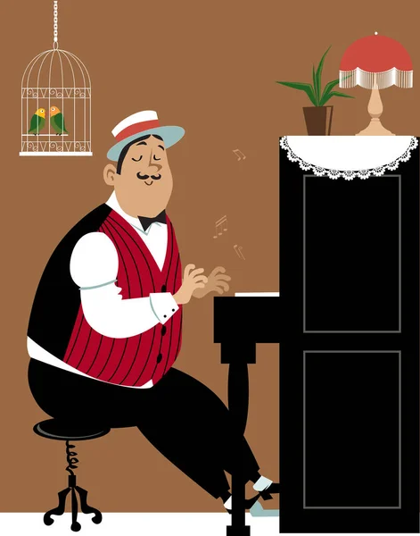 男子穿着复古时尚弹奏钢琴在老式室内装饰 Eps 8矢量插图 — 图库矢量图片