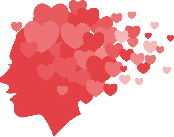 Happy Female Profile Dispersing Heart Symbols Eps Vector Illustration — Stock Vector
