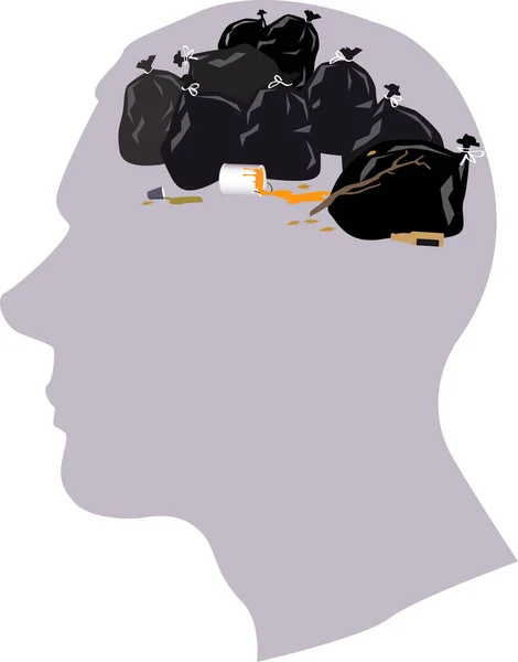 Male Profile Garbage Bags Place Brain Eps Vector Illustration — Stock Vector