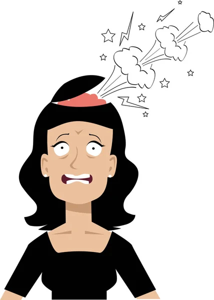 Mind Blown Woman Top Her Head Blown Shock Stress Eps — Stock Vector