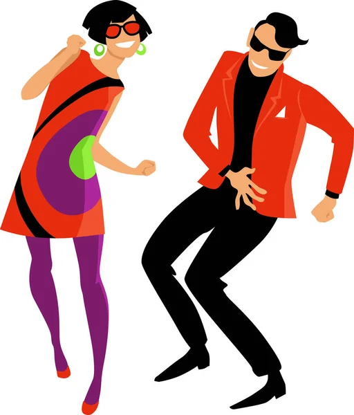 Young Couple Dressed 1960S Mod Fashion Dancing Twist Eps Vector — Stock Vector