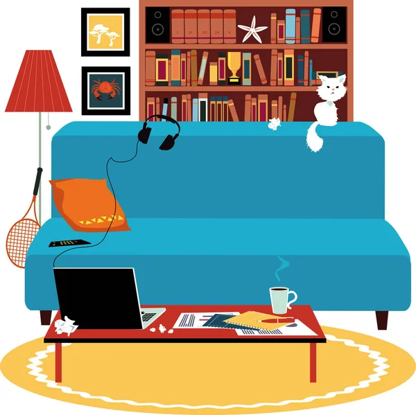 Home Interior Work Home Place Couch Laptop Coffee Table Some — Stock Vector