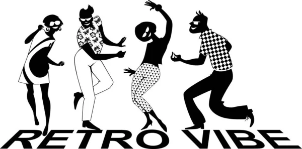 Negro Eps Vector Silueta Una Fiesta Baile Retro Gente Bailando — Archivo Imágenes Vectoriales