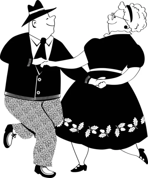 Pareja Mayor Bailando Polka Eps Silueta Vector Negro Sin Objetos — Vector de stock