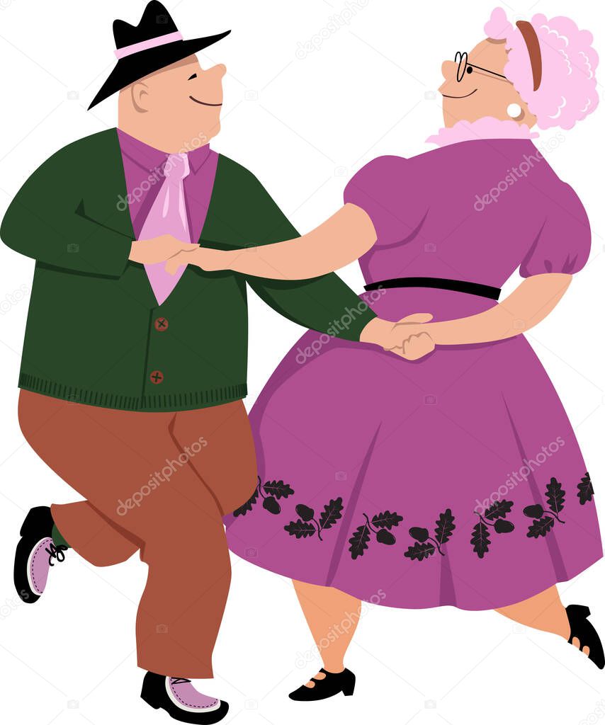 Senior couple dancing polka, EPS 8 vector illustration, isolated on white