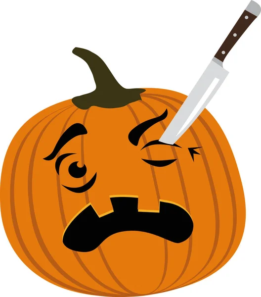 Funny Jack Lantern Pumpkin Knife Stuck Eye Eps Vector Illustration — Stockový vektor