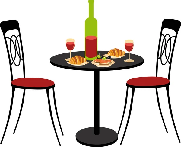 Table Two Chairs Outdoors Restaurant Terrace Served Vine Baked Goods — Vector de stock