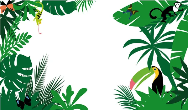 Декоративная Рамка Тропических Растений Животных Эпс Векторная Иллюстрация — стоковый вектор