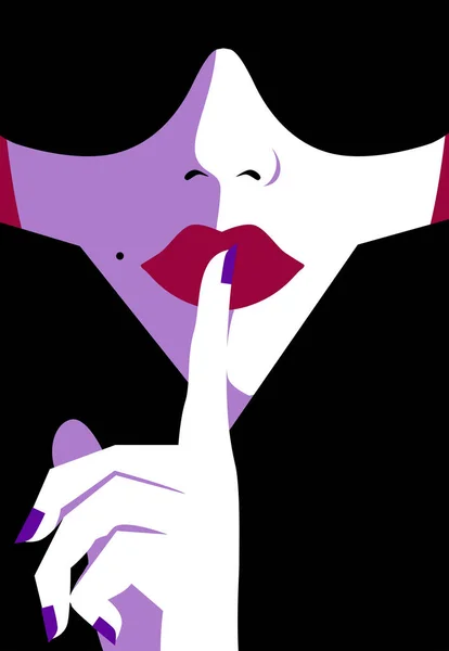 Woman Dark Glasses Holding Finger Her Lips Asking Discretion Hold — Stock Vector