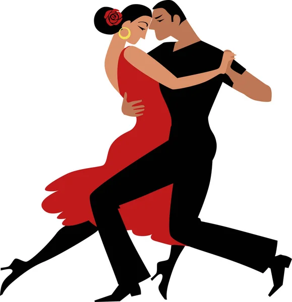 Pareja Hispana Bailando Tango Ilustración Vectorial Eps Separada Blanco — Vector de stock