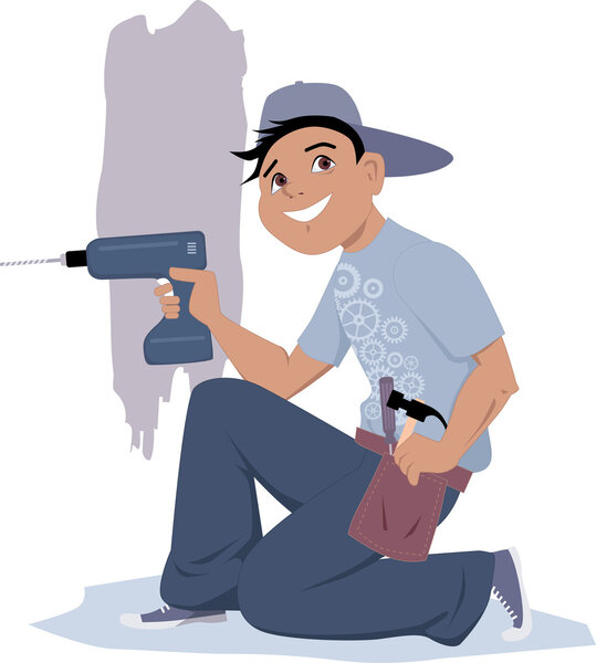 Handyman with an electric drill