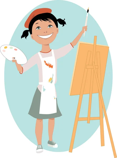 Маленькая девочка рисует картину — стоковый вектор