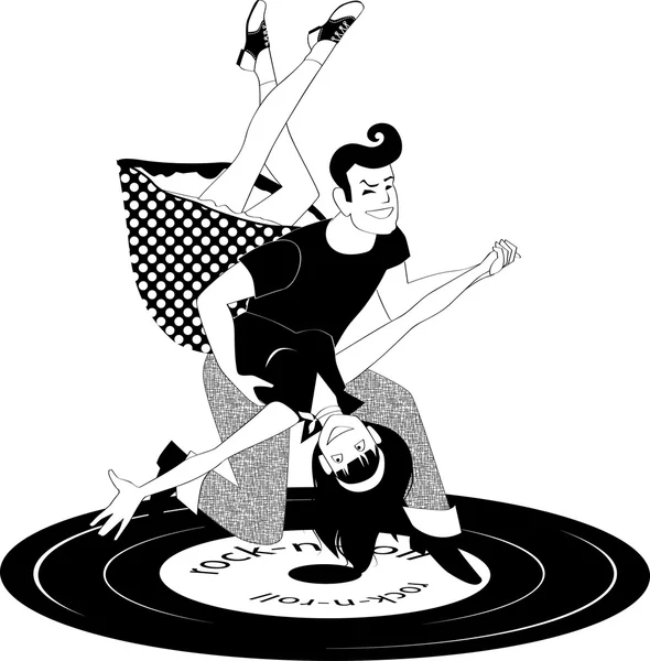 Rock and roll dansant en noir et blanc — Image vectorielle