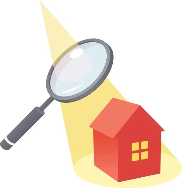 Looking at a house through a magnifying glass — Stock Vector