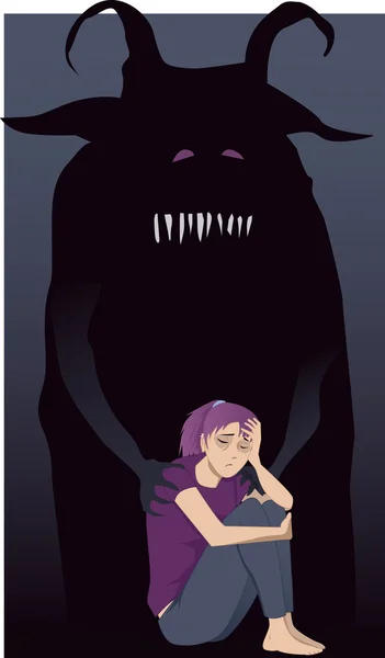 Depressed teenage girl and a monster — Stock Vector