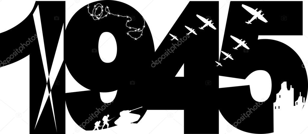 World War II victory commemorative symbol, vector illustration, black silhouette, no white