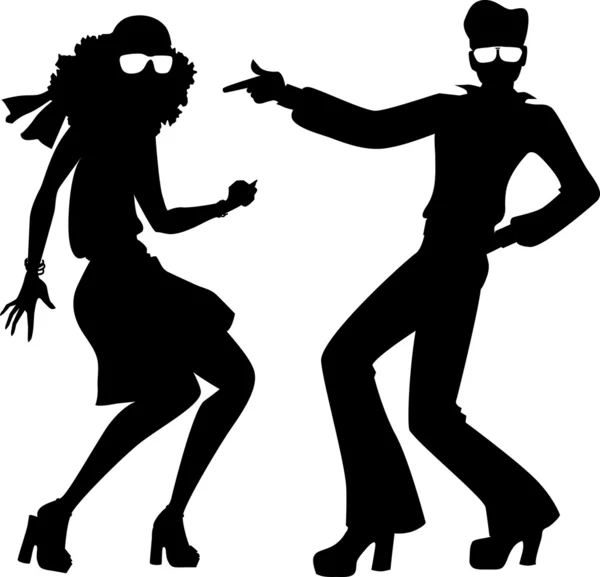 Disco bailarines silueta — Vector de stock