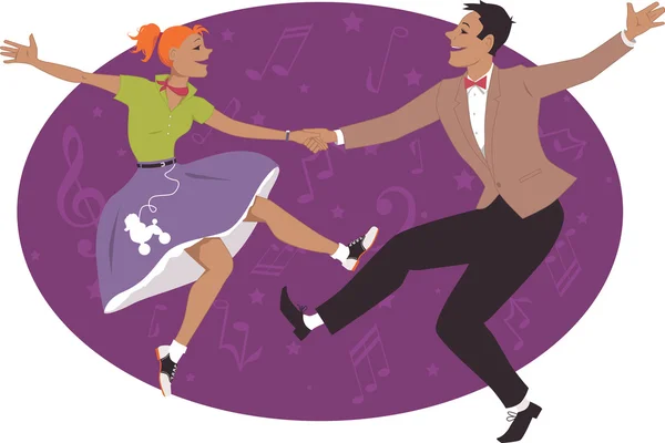 Casal dança estilo rock and roll dos anos 1950 — Vetor de Stock