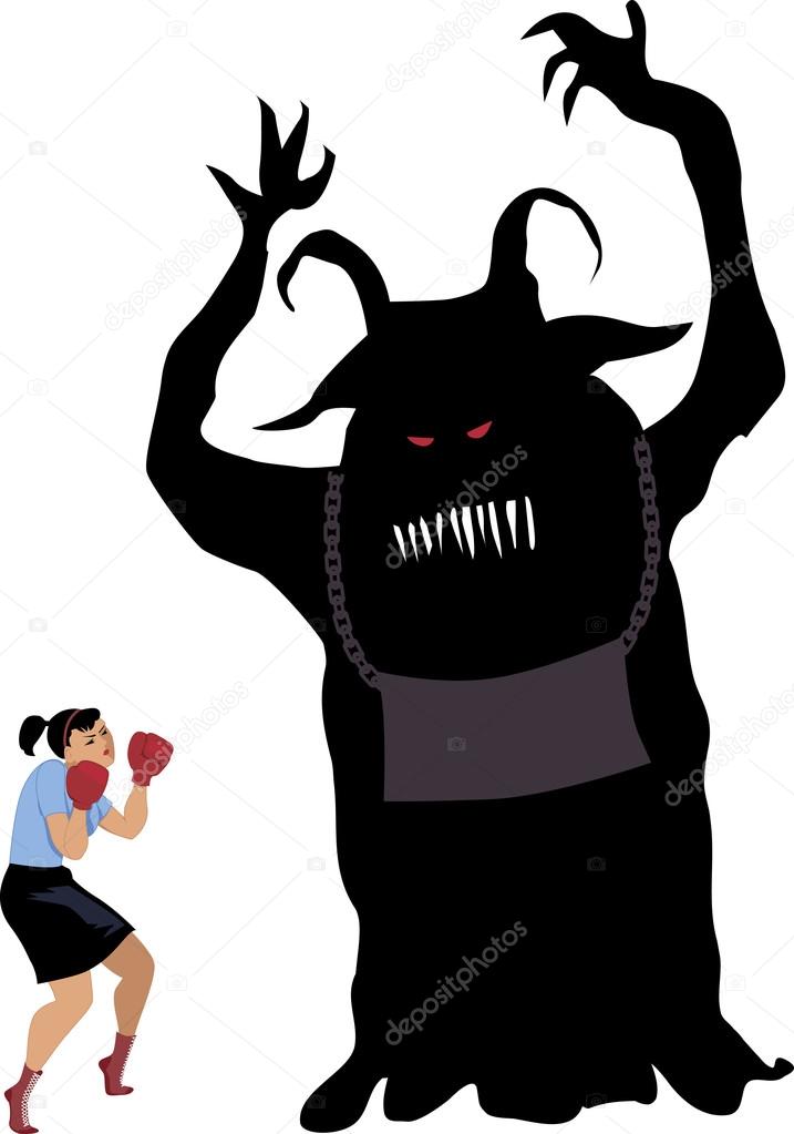 Woman fighting a monster