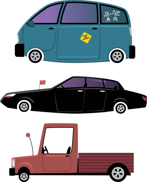 Három rajzfilm autók — Stock Vector