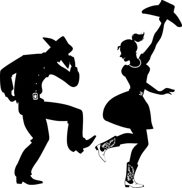 Silueta de bailarines Country-Western — Vector de stock