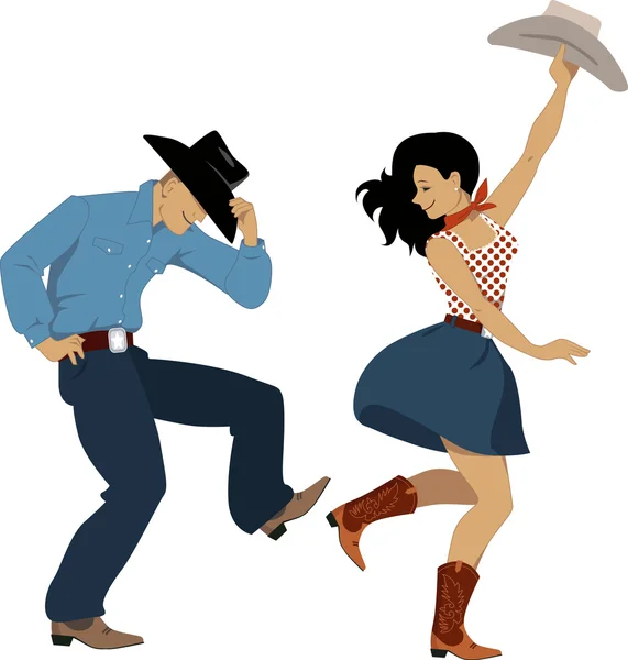 Bailarines de country western — Vector de stock