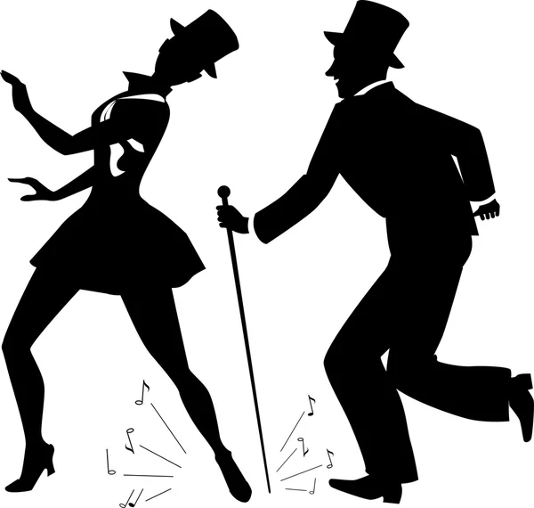 Tap dansers in hoge hoeden silhouet — Stockvector