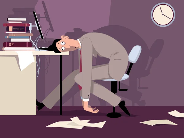 Hombre cansado en el trabajo — Vector de stock