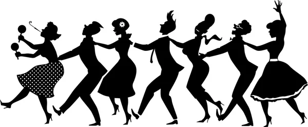 Conga danza silhouette — Vettoriale Stock