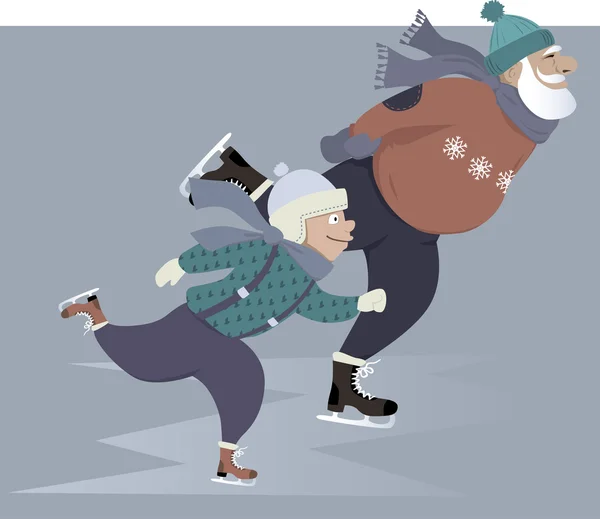 Patinaje sobre hielo con el abuelo — Archivo Imágenes Vectoriales