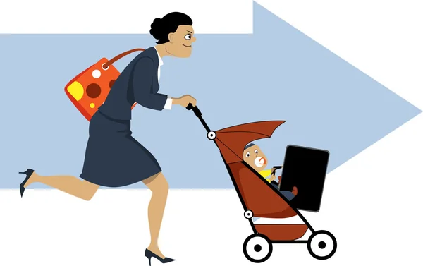 Working mother on the run — Stock Vector