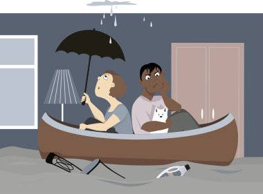 Flooded house with leaky roof clipart