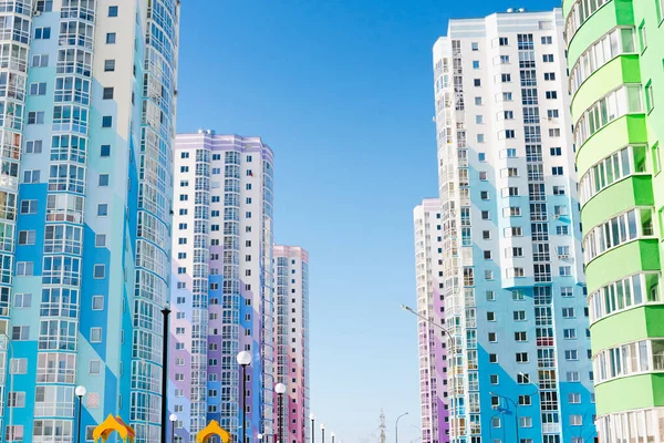 colored high-rise buildings, residential area, new buildings
