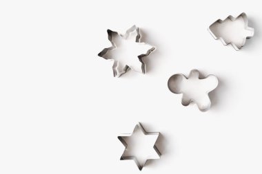 metal cookie cutters, bakeware on a white background, cookie molds on a white background, christmas cookies 