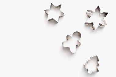 metal cookie cutters, bakeware on a white background, cookie molds on a white background, christmas cookies 