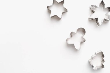 metal cookie cutters, bakeware on a white background, cookie molds on a white background, christmas cookies 