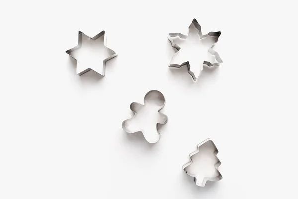 metal cookie cutters, bakeware on a white background, cookie molds on a white background, christmas cookies 