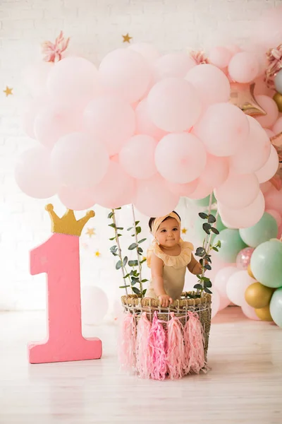 Primera Chica Cumpleaños Decoración Rosa — Foto de Stock