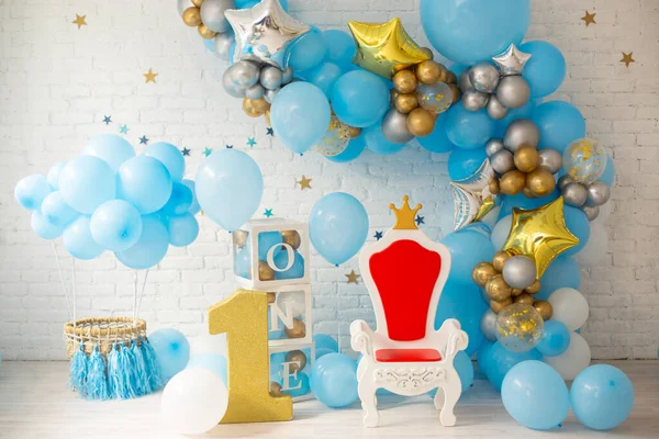 Decoración Azul Para Primer Cumpleaños Del Niño —  Fotos de Stock