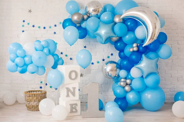Blue decor for first birthday party