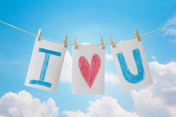 Photo cards hanging on the clothesline — Stock Photo, Image