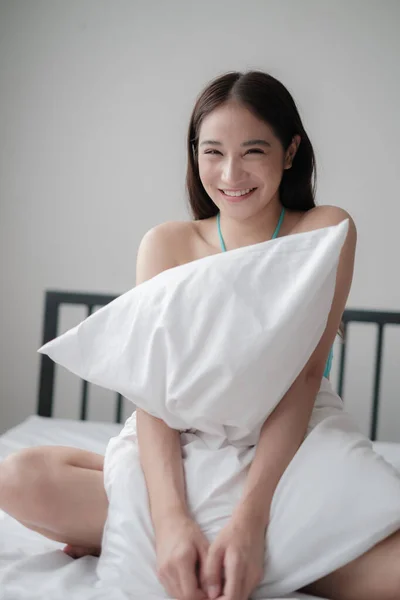 Asian Woman Bikini Posing Home Environment — Stockfoto