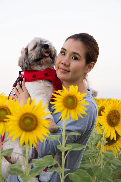Азиатская женщина со своей собакой — стоковое фото