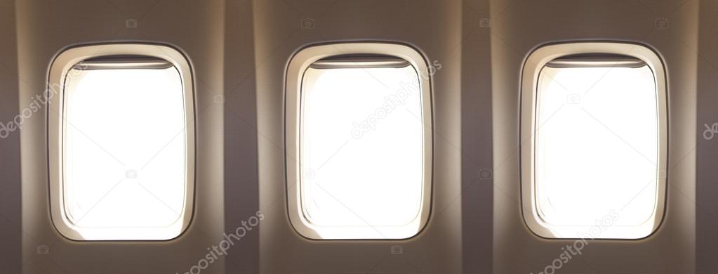 three airplane windows