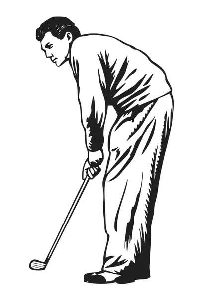 Golfista Bianco Nero Nel Vettore — Vettoriale Stock